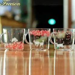 Sakura Glas Kaffeetasse Katze Hirsch Kaninchen Teetasse Maid Trinkgeschirr