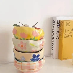 Salatschüssel-Set aus Keramik – 135 oz, schönes Unterglasur-Design