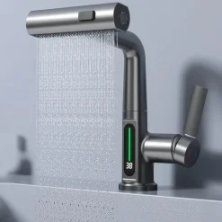 Schlanker moderner Wasserfall-Wasserhahn mit Temperaturanzeige