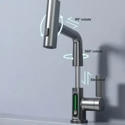 Schlanker moderner Wasserfall-Wasserhahn mit Temperaturanzeige