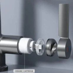 Schlanker moderner Wasserfall-Wasserhahn mit Temperaturanzeige