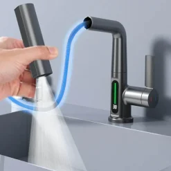 Schlanker moderner Wasserfall-Wasserhahn mit Temperaturanzeige