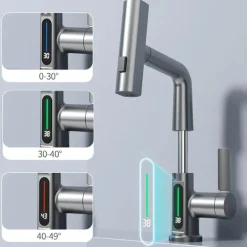 Schlanker moderner Wasserfall-Wasserhahn mit Temperaturanzeige