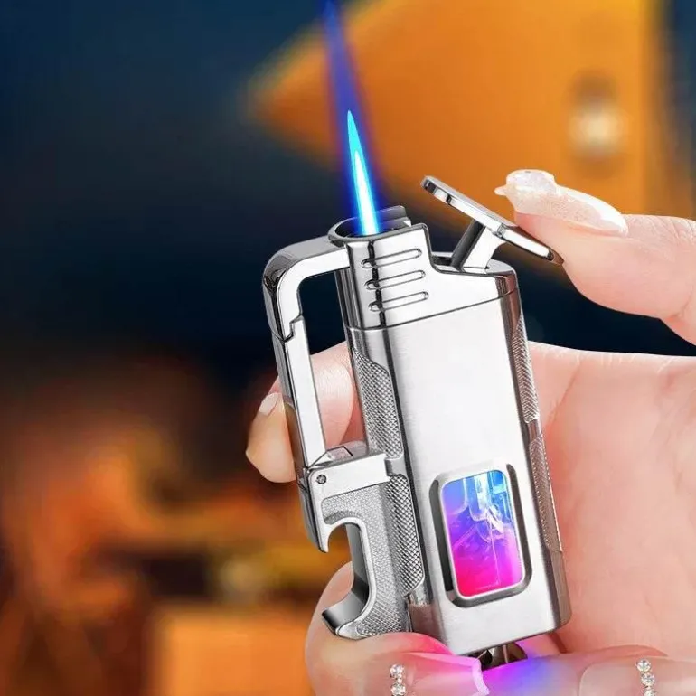 Schlüsselanhänger-Feuerzeug mit Flaschenöffner aus Metall – modernes, winddichtes Design