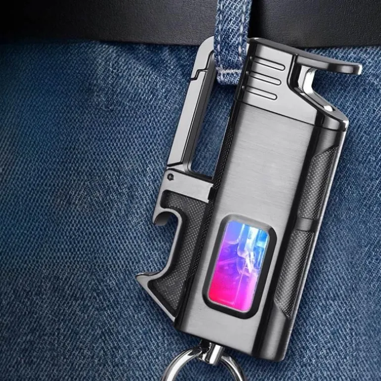 Schlüsselanhänger-Feuerzeug mit Flaschenöffner aus Metall – modernes, winddichtes Design