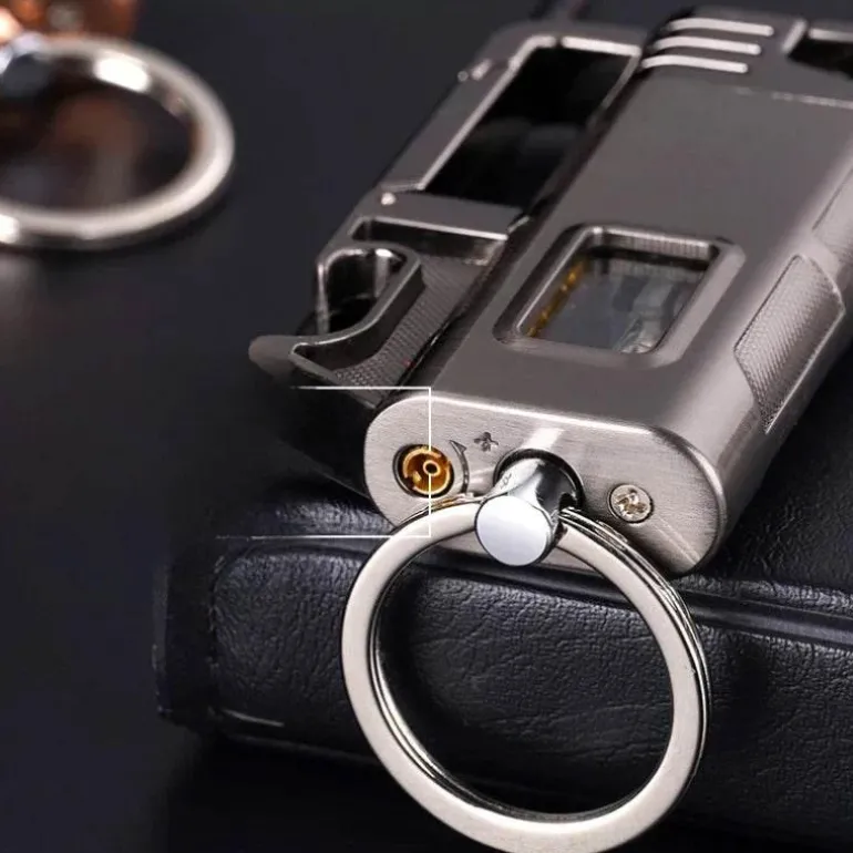 Schlüsselanhänger-Feuerzeug mit Flaschenöffner aus Metall – modernes, winddichtes Design