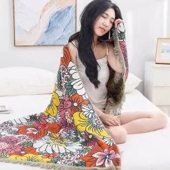 Schnelltrocknendes Badetuch aus Gaze mit Blumenmotiv, 80 x 160 cm, saugfähig, weich