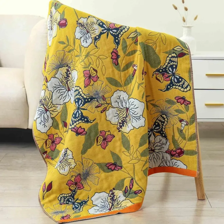 Schnelltrocknendes Badetuch aus Gaze mit Blumenmotiv, 80 x 160 cm, saugfähig, weich