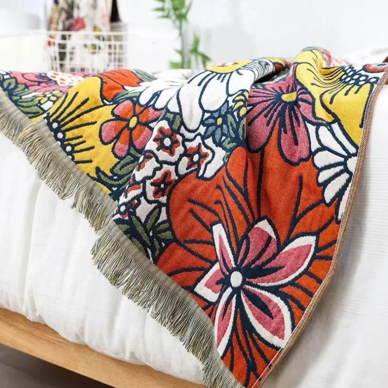Schnelltrocknendes Badetuch aus Gaze mit Blumenmotiv, 80 x 160 cm, saugfähig, weich