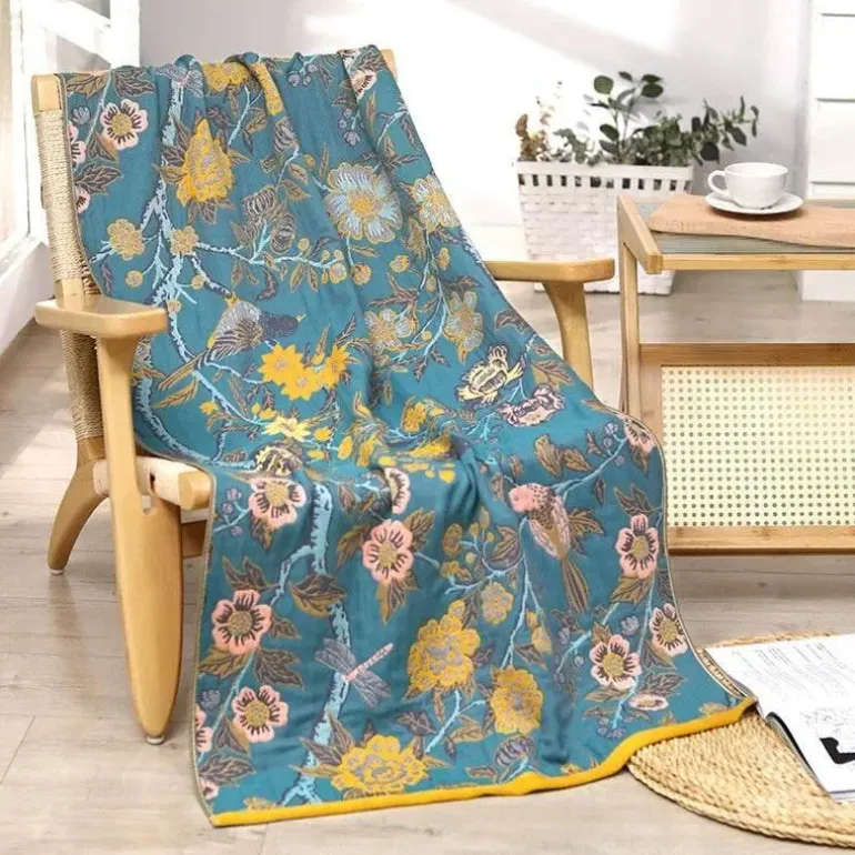 Schnelltrocknendes Badetuch aus Gaze mit Blumenmotiv, 80 x 160 cm, saugfähig, weich