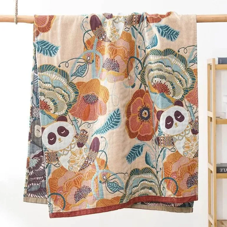 Schnelltrocknendes Badetuch aus Gaze mit Blumenmotiv, 80 x 160 cm, saugfähig, weich