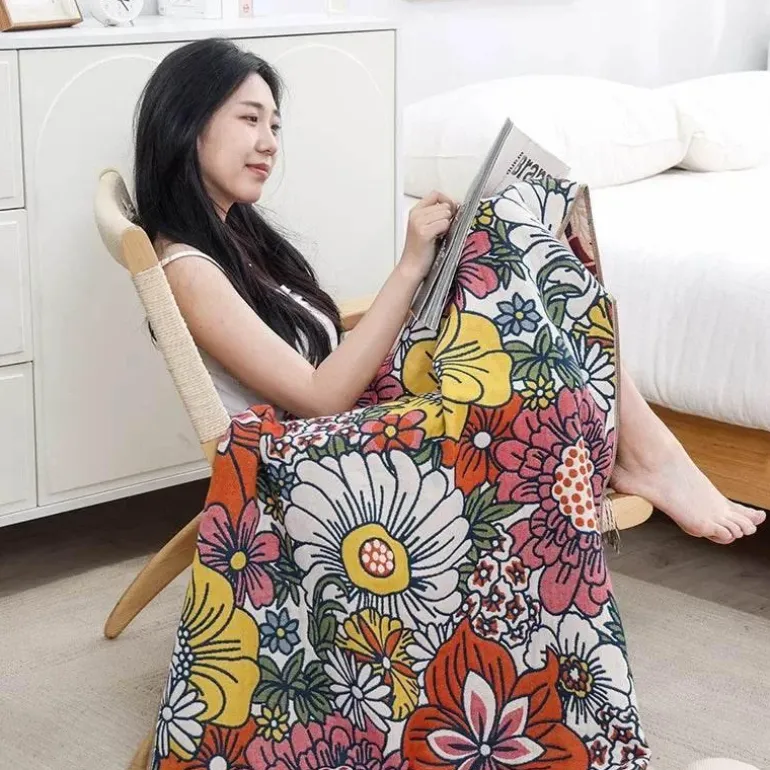 Schnelltrocknendes Badetuch aus Gaze mit Blumenmotiv, 80 x 160 cm, saugfähig, weich