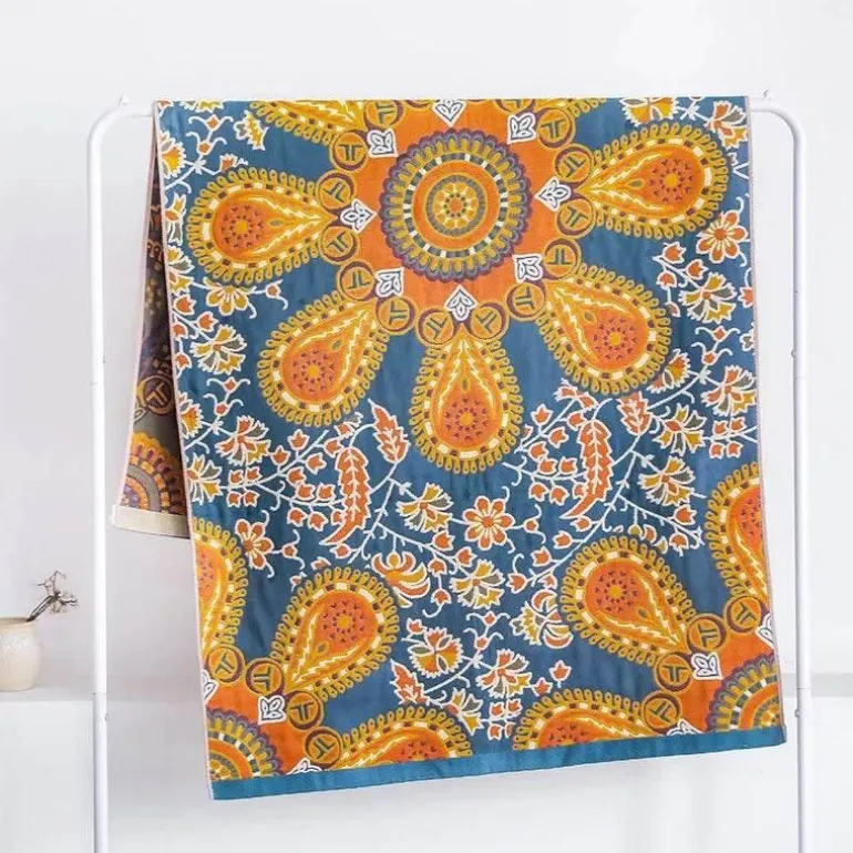Schnelltrocknendes Badetuch aus Gaze mit Blumenmotiv, 80 x 160 cm, saugfähig, weich