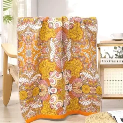 Schnelltrocknendes Badetuch aus Gaze mit Blumenmotiv, 80 x 160 cm, saugfähig, weich