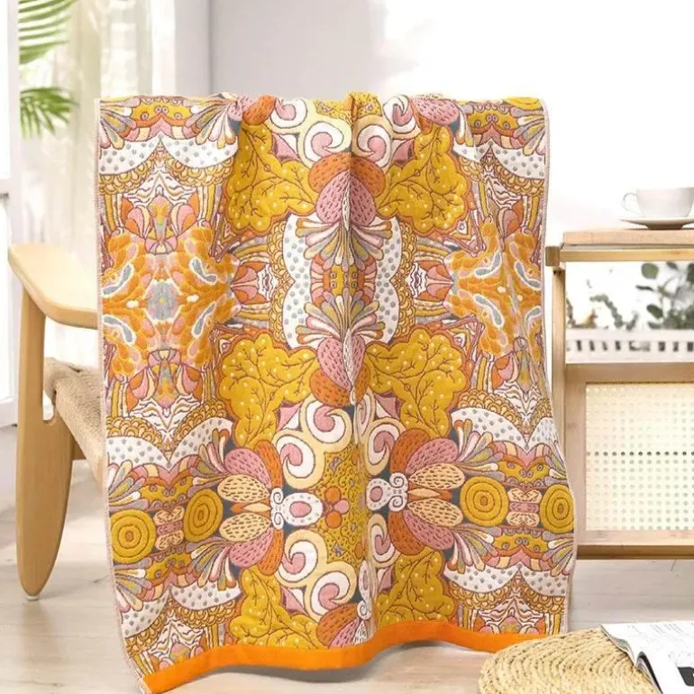 Schnelltrocknendes Badetuch aus Gaze mit Blumenmotiv, 80 x 160 cm, saugfähig, weich