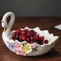 Schwanen-Tablett-Set aus Keramik – elegante Obstschale und Aschenbecher für die Heimdekoration