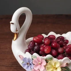 Schwanen-Tablett-Set aus Keramik – elegante Obstschale und Aschenbecher für die Heimdekoration