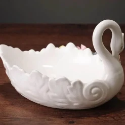 Schwanen-Tablett-Set aus Keramik – elegante Obstschale und Aschenbecher für die Heimdekoration