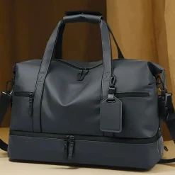 Schwarze Reisetasche aus PU – großes Fassungsvermögen, Nass-/Trockenfach, Reisetasche