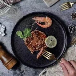 Schwarzer Keramik-Essteller – Steak-Salat-Mittagessentablett für Restaurantgeschirr