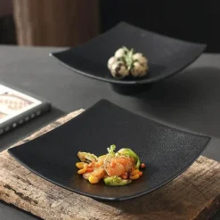 Schwarzer matter Keramikteller - 75 Zoll quadratisches Essteller