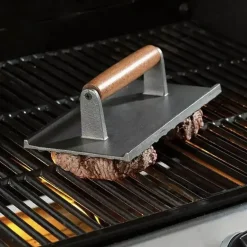Schweres Steakgewicht aus Gusseisen mit Holzgriff – perfektes BBQ-Kochwerkzeug zum Grillen