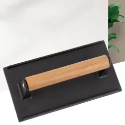Schweres Steakgewicht aus Gusseisen mit Holzgriff – perfektes BBQ-Kochwerkzeug zum Grillen