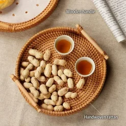 Serviertablett aus Rattan – Serviertablett für Speisen und Obst mit Griff