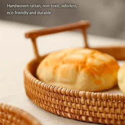Serviertablett aus Rattan – Serviertablett für Speisen und Obst mit Griff