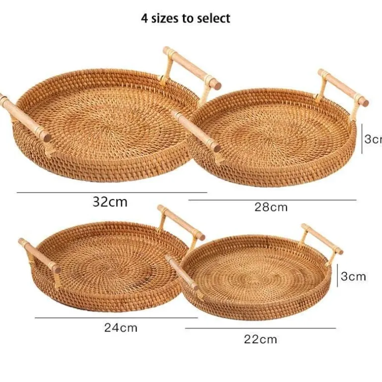 Serviertablett aus Rattan – Serviertablett für Speisen und Obst mit Griff