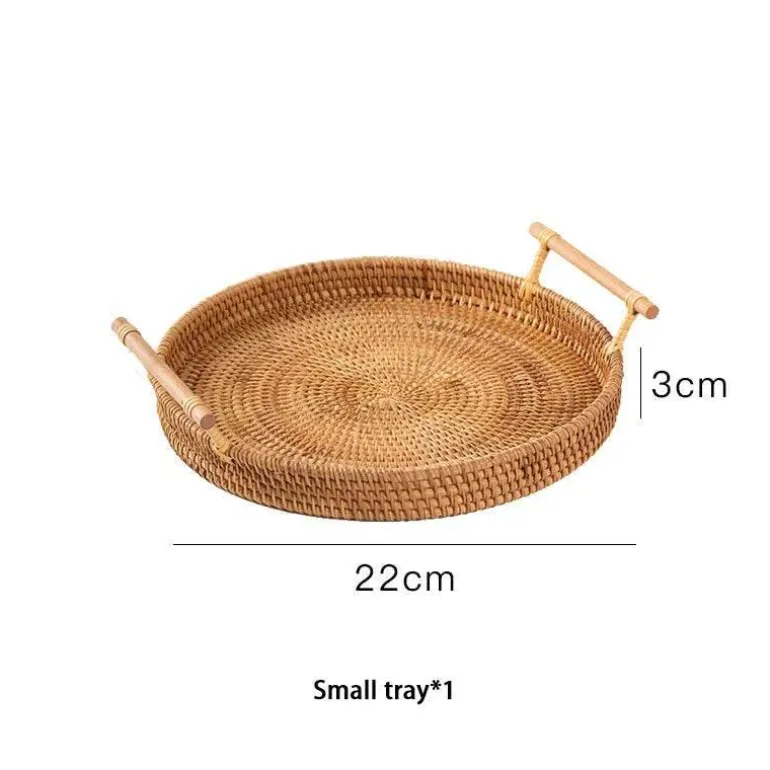 Serviertablett aus Rattan – Serviertablett für Speisen und Obst mit Griff