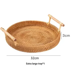 Serviertablett aus Rattan – Serviertablett für Speisen und Obst mit Griff