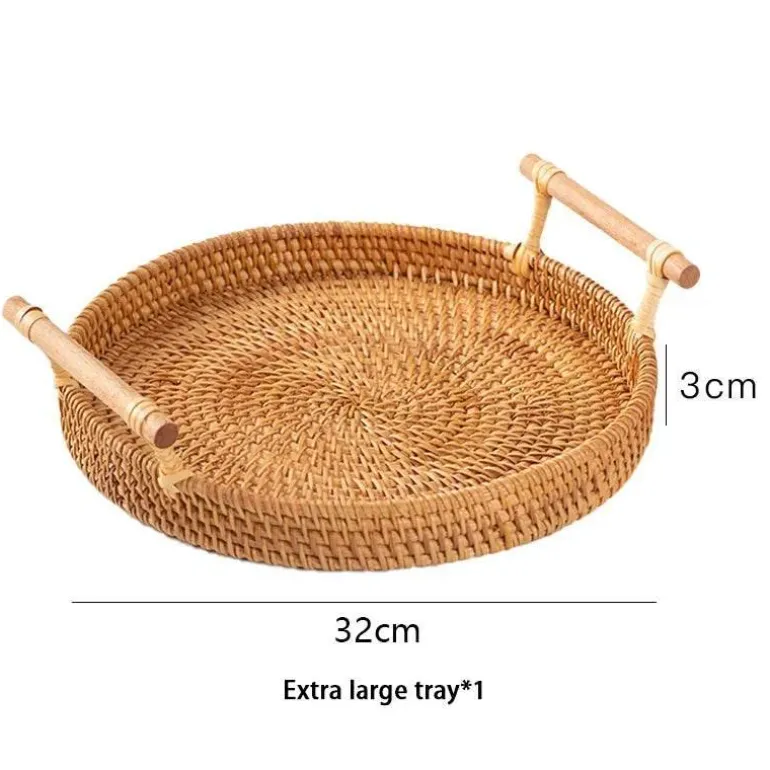 Serviertablett aus Rattan – Serviertablett für Speisen und Obst mit Griff