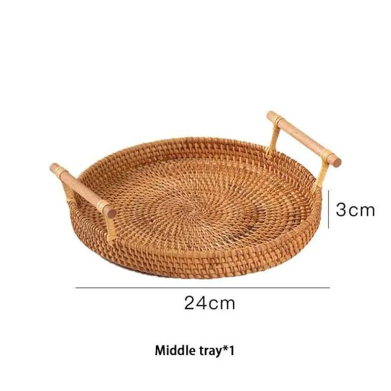 Serviertablett aus Rattan – Serviertablett für Speisen und Obst mit Griff