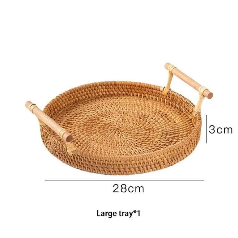 Serviertablett aus Rattan – Serviertablett für Speisen und Obst mit Griff
