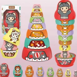 Set aus ineinander stapelbaren Matroschka-Puppen – buntes Lernspielzeug für Kinder