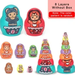 Set aus ineinander stapelbaren Matroschka-Puppen – buntes Lernspielzeug für Kinder