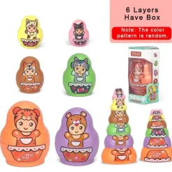 Set aus ineinander stapelbaren Matroschka-Puppen – buntes Lernspielzeug für Kinder