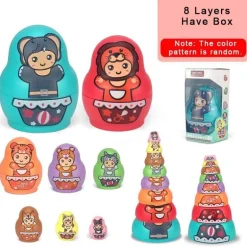 Set aus ineinander stapelbaren Matroschka-Puppen – buntes Lernspielzeug für Kinder