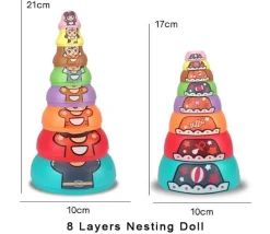 Set aus ineinander stapelbaren Matroschka-Puppen – buntes Lernspielzeug für Kinder