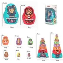 Set aus ineinander stapelbaren Matroschka-Puppen – buntes Lernspielzeug für Kinder