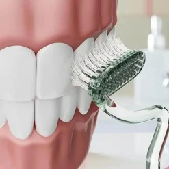 S-förmige, vertikale Zahnbürste mit weichen Borsten – ergonomisches Mundpflegewerkzeug