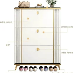 Shoe Cabinet - Elegant Storage with 3 Flip Drawers
