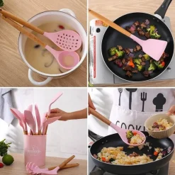 Silikon-Kochutensilien-Set – Küchenutensilien mit Holzgriff