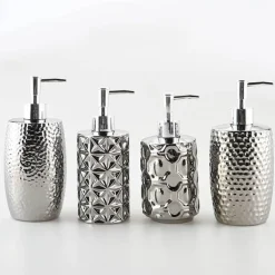 Silver Ceramic Soap Dispenser - Embossed Bathroom Decor