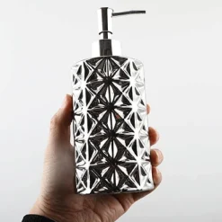 Silver Ceramic Soap Dispenser - Embossed Bathroom Decor