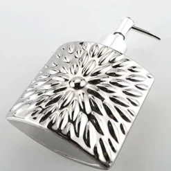 Silver Ceramic Soap Dispenser - Embossed Bathroom Decor