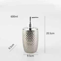 Silver Ceramic Soap Dispenser - Embossed Bathroom Decor