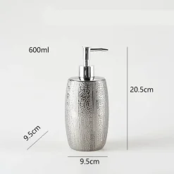 Silver Ceramic Soap Dispenser - Embossed Bathroom Decor