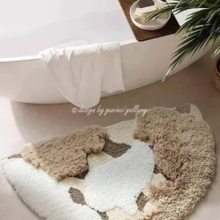 Skandinavische handgefertigte Badezimmermatte - Luxuriöser getufteter Halbkreisteppich